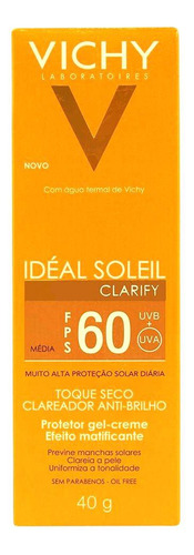 3un Protetor Vichy Idéal Soleil Clarify Fps60 Média 40g Cada
