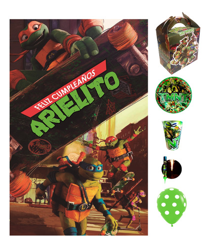 Tortugas Ninja Kit 30 Niños Platos Vasos Lona Tmnt