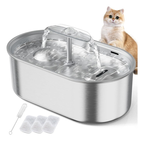 Fuente De Agua Para Gatos Valucky De Acero Inoxidable, 3.2l 