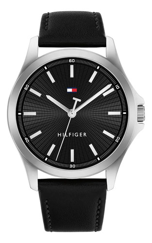 Reloj Tommy Hilfiger Hombre Cuero 1710668 Fondo Negro Negro Plateado Negro