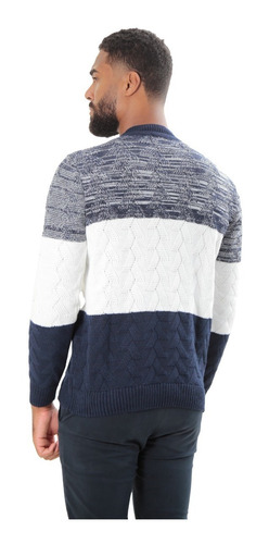 Imagem 2 de 7 de Suéter Masculino Tricô Zurique Azul/branco