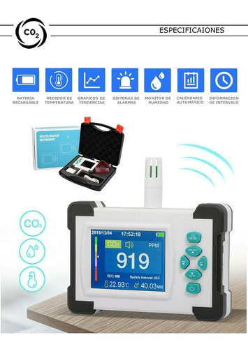 Imagen 7 de 10 de Monitor Medidor Co2 Calidad Del Aire Temp Y Humedad Carbono