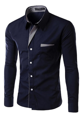 Camisa Manga Larga Elegante Diseño Nacbon Azul Oscuro