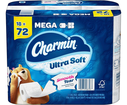 Papel Higiénico Charmin Ultra Soft, 18 Family Mega Rolls