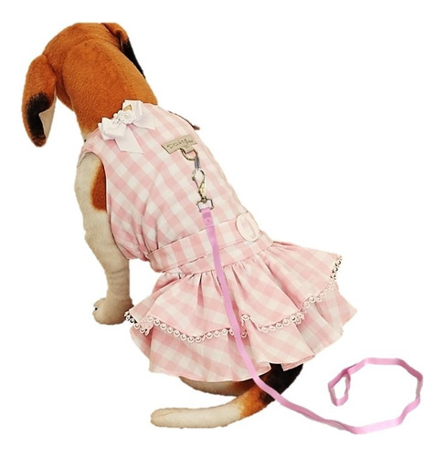 Roupa Vestido Xadrez Rosa 100% Algodão Cachorro Dudog