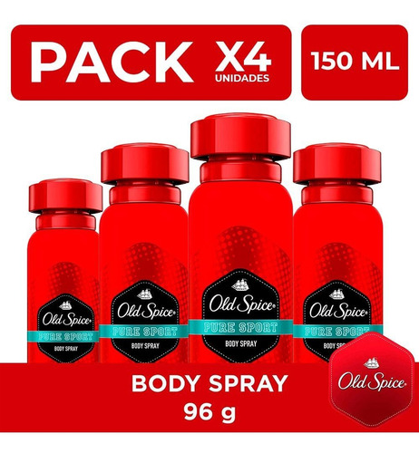 Packx4 Desodorante Spray Old Spice Corporal Pure Sport 150ml