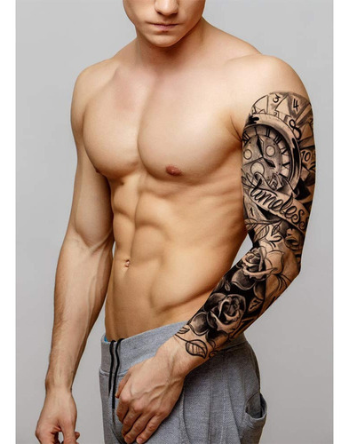 Ss Tatuaje Temporal Mangas 8 Hojas Grande Falso Negro Brazo