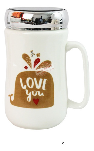 Taza Ceramica Con Tapa Hermetica Espejo Amor 400 Ml 10592 Color Ballena Love