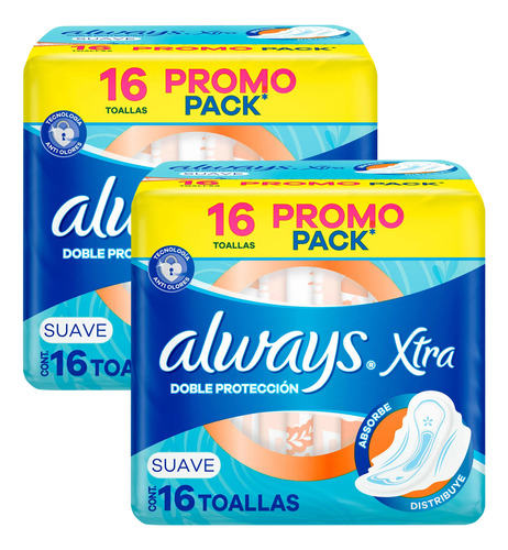 Toalla Higiénica Always Xtra Dp Suave 16u X 2 Packs