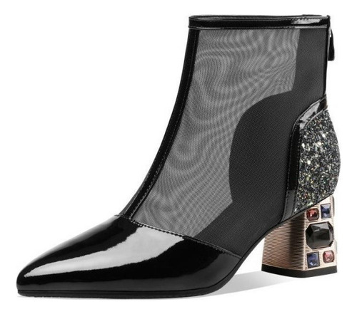 Bota Cool Boot De Malla Con Tacón Grueso Y Punta De Nueva