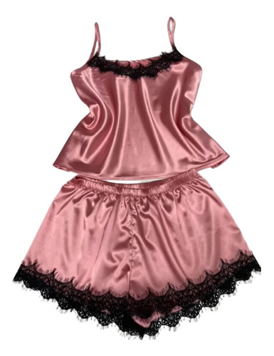 Piyama Sexy Rosa Tipo Satin Con Bata Talla M Shein