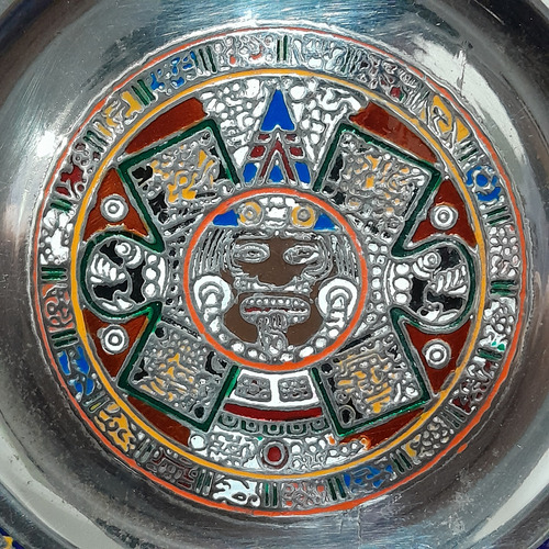 Plato Bañado En Plata, Calendario Azteca Platrado Calendario Azteca (Usado)