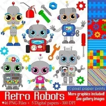 Comprar Kit Imprimible  Robots - 46 Imagenes 5 Fondos   Ver Promo