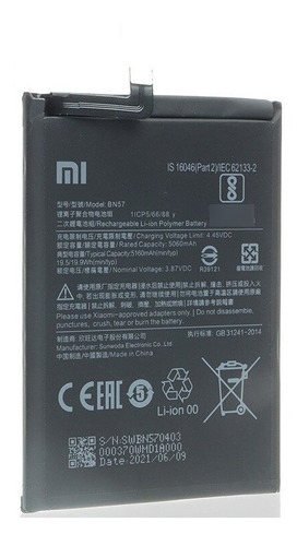 Imagen 1 de 1 de Batería Xiaomi Poco X3  (bn57)  (reemplazo)