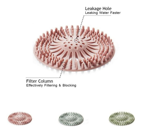 Set X 3 Rejilla Silicona Atrapa Pelos Bañera Basura Cocina