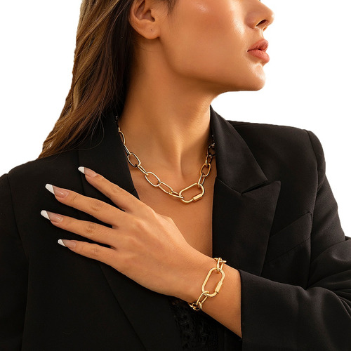 Conjunto De Joyas Punk Con Cadena Ajustable Para Mujer