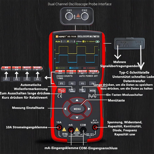 Osciloscopio De Ancho De Banda De 50 Mhz De 2 Canales, Multí