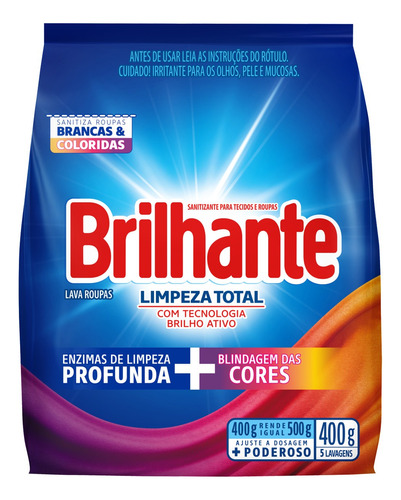 Sabão em pó Brilhante Limpeza Total Roupas Brancas e Coloridas floral antibacterial pacote 400 g