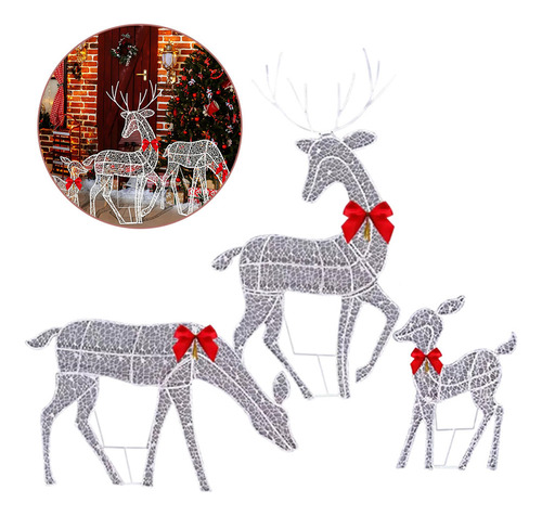 Set De 3 Lazos Navideños Con Forma De Alces Luminosos Para D