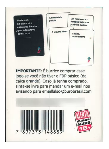 Jogo de cartas fdp 5 foi de proposito baralho expansão buró