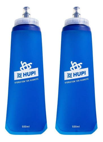 Kit 2 Garrafas Dobrável Soft Flask Hupi 500ml Portátil Cor Azul