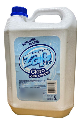 Cloro Liquido 5 Litros Puro 100 Gr Zap - Pileta  