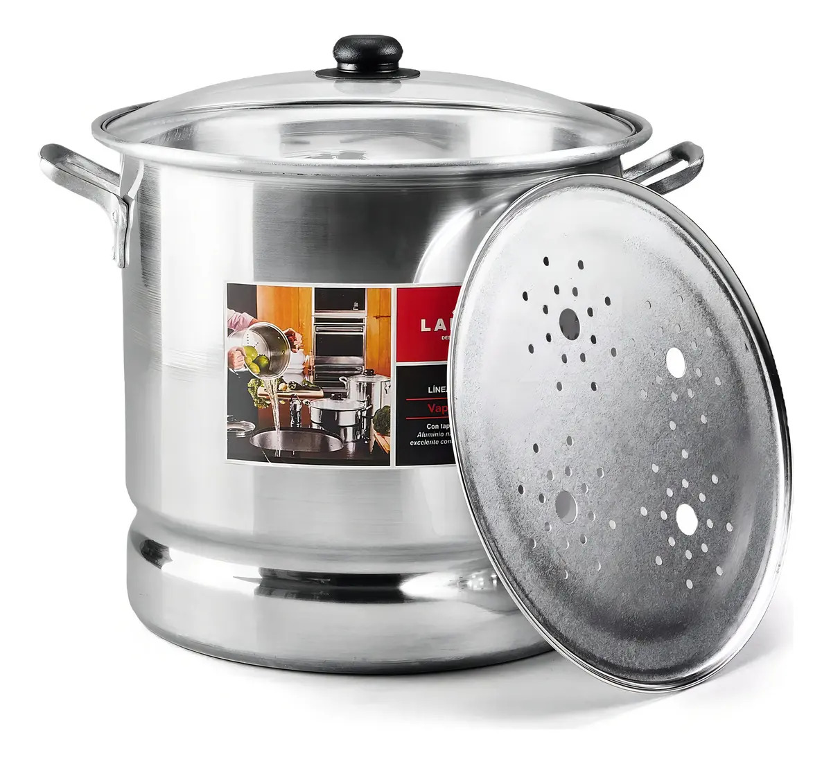 Vaporera Lamex De Aluminio 30 Litros Con Tapa De Vidrio Color Gris