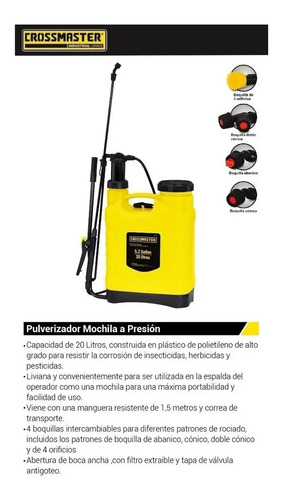 Pulverizador Mochila A Presión Manual 20 Lts Crossmaster