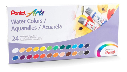 Pentel Water Colors - Tinta Aquarela Tubo - 24 Cores Wfrs-2