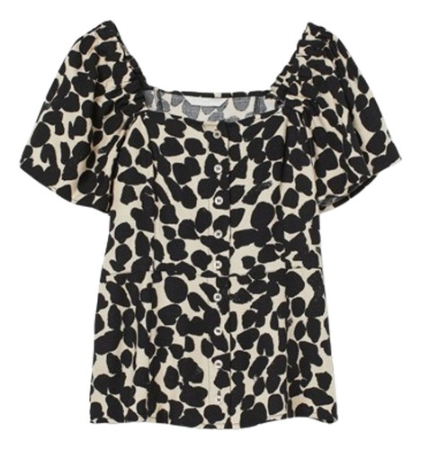 Blusa H&m Tipo Lino Estampada Talle M