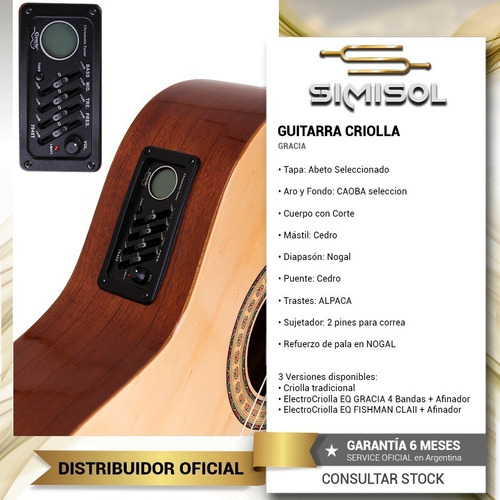 Imagen 3 de 7 de Guitarra Electro Criolla Gracia G10eq Media Caja +funda Cuot