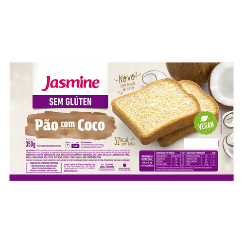 Imagem 1 de 1 de Pão Coco sem Glúten Jasmine Pacote 350g