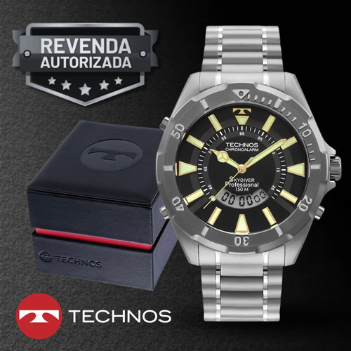 Relógio Masculino Technos Anadigi Skydiver Titânio Grafite