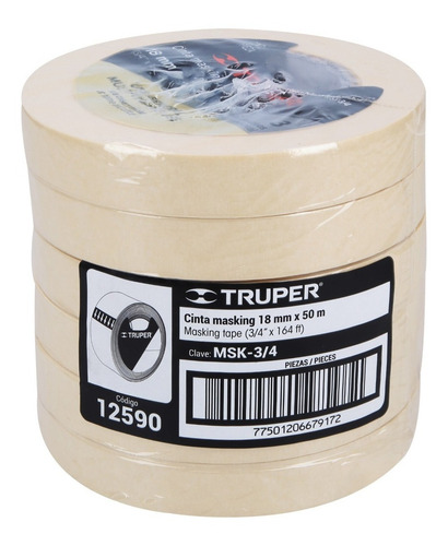 Cinta Masking Tape De 3/4 X 50 M, Truper 12590