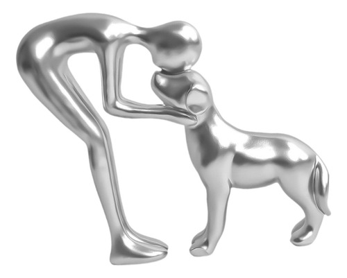 Person Embraces Dog Figurine Keepsake Centerpiece Silver