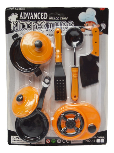 Set Kit De Cocina Con Estufa Ollas Cubiertos Blister Juguete