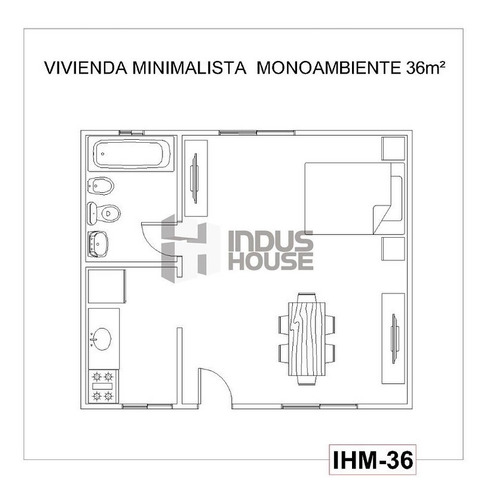 Imagen 4 de 10 de Vivienda Pre Fabricada Wood-frame Ihm-36 Monoambiente 36 M2