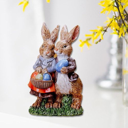 Escultura De Mesa De Conejo De Pascua Pintada A Mano Pareja