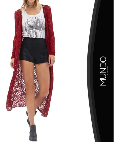 Kimono Tapado Largo De Mujer Con Encanje (varios Colores)
