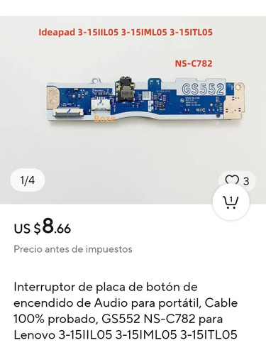 Tarjeta Encendido Lenovo Idead 3 15 Fan Disipador Flex Pin