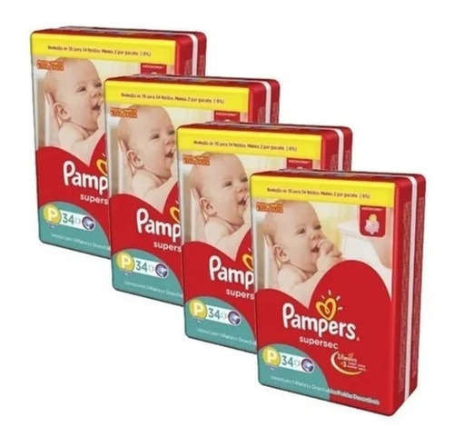 Kit 4 Pacotes Fraldas Pampers Descartável Infantil Atacado Gênero Sem gênero Tamanho Pequeno (P)