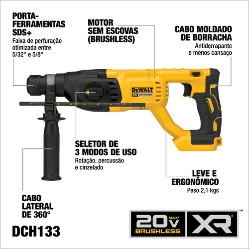 Martelete Romp Dch133b + 1 Bat 4a + Carreg Bivolt Dewalt 20v