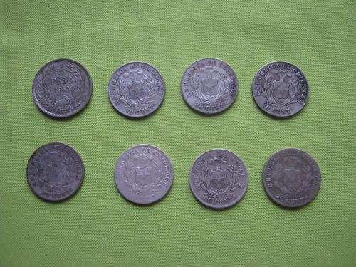 Lote 8 Monedas Antiguas De Plata Chilenas 1872 -1932