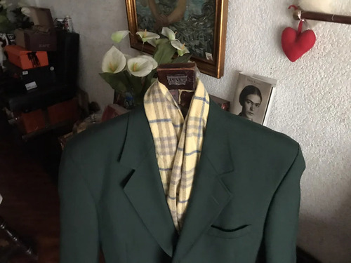 Oscar De La Renta Blazer 100 % Wool Worsted Gold Button,usa Verde Liso 44r (Usado)