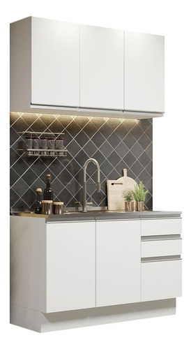 Cocina Integral Completa Modular Madesa Glamy con Tarja 120cm Color Blanco 05
