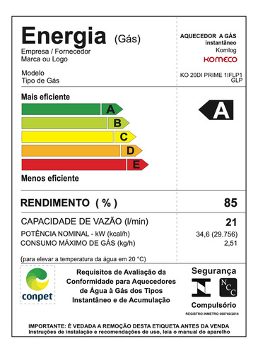 Aquecedor Komeco Ko 21 Di Prime 21 Litros E Módulo Wi Fi Glp
