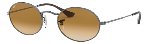 Anteojos de sol Ray-Ban Round Oval Flat Lenses Standard con marco de metal color gunmetal, lente brown de cristal degradada, varilla gunmetal de metal - RB3547N