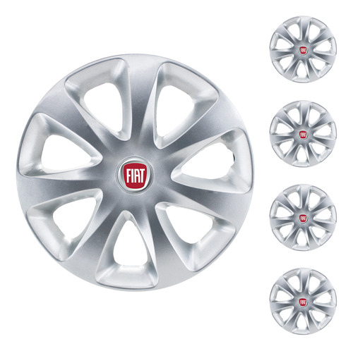 Juego X4 Tasas Adaptable 13 Pulgadas Logo Fiat Premium