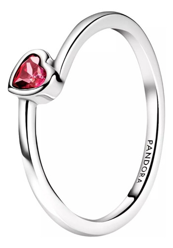 Anillo Pandora Original. Corazón Solitario Rojo Inclinado