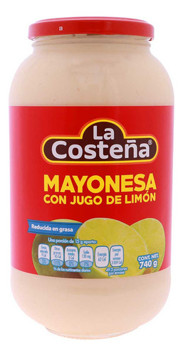 Mayonesa La Costeña Reducida En Grasa 740g